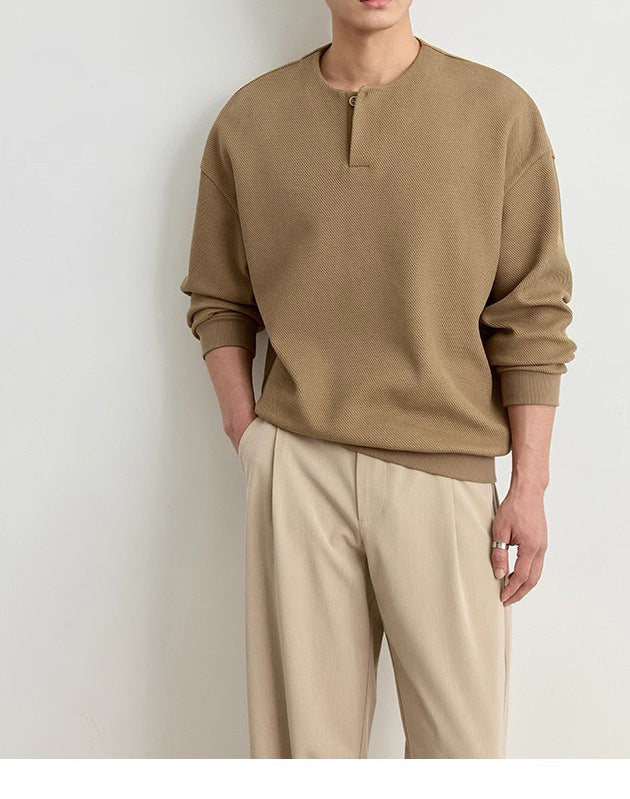 Herren Strukturierter Oversize-Strickpullover mit Henley-Knopfleiste Echoarchiv