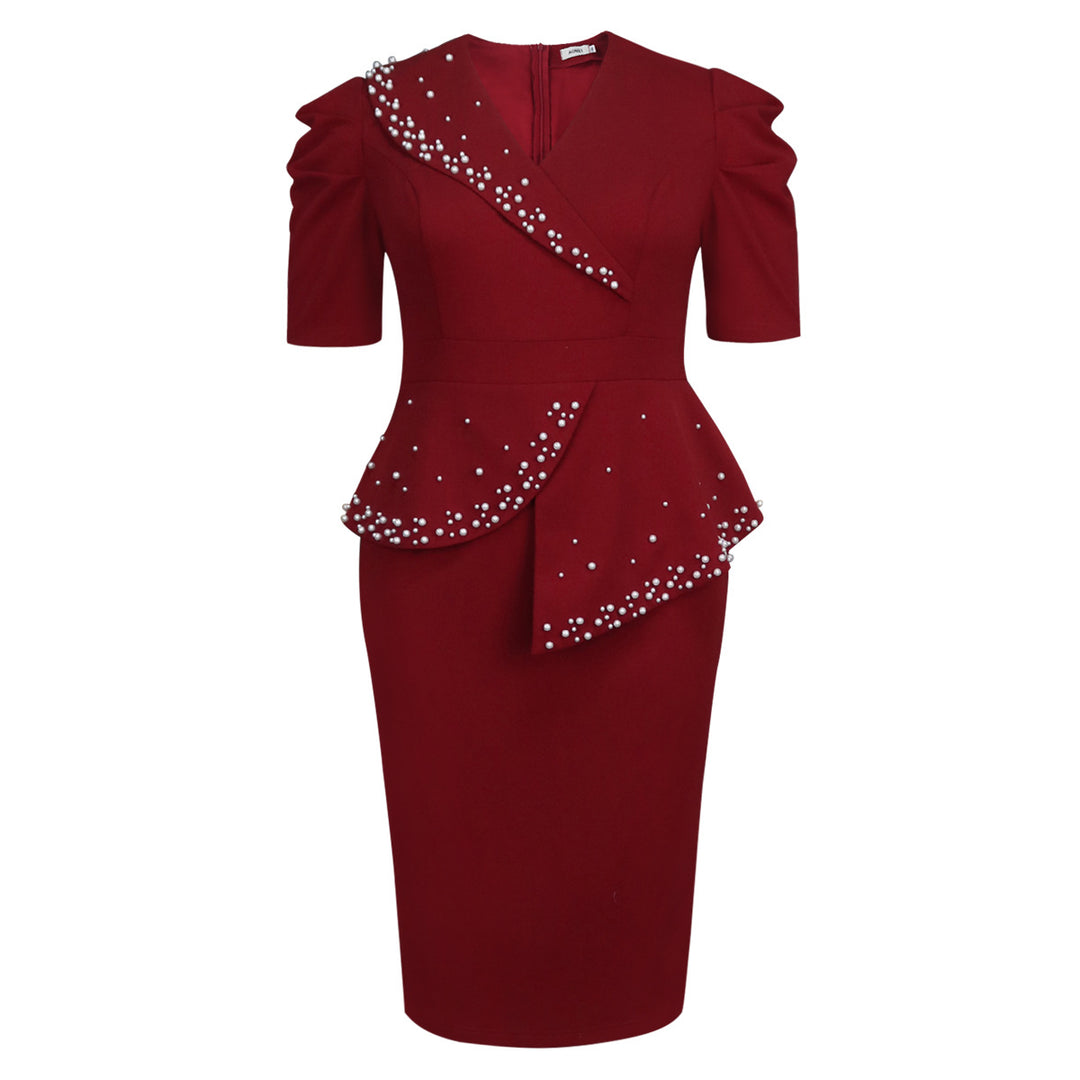Damen figurbetontes Wickelkleid mit Rüschen und Perlenakzenten Echo Archiv