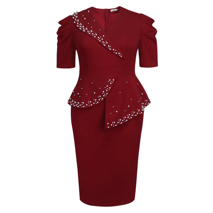 Damen figurbetontes Wickelkleid mit Rüschen und Perlenakzenten Echo Archiv