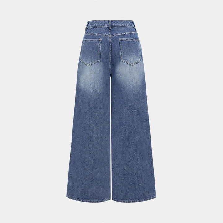 Damen nan hochgeschnittene Doppelbund-Jeansculotte mit weitem Cropped-Bein und sichtbaren Nahtpaneelen Echo Archiv