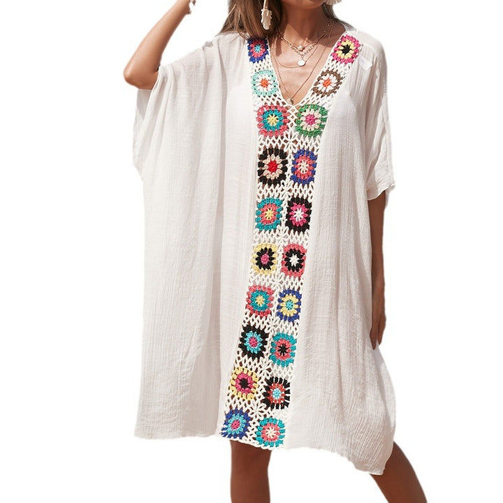 Damen Häkel-Strandtunika im lässigen Oversize-Stil mit bunten Applikationen Echo Archiv