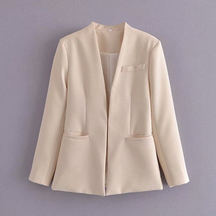 Damen Taillierter Blazer ohne Revers mit offener Front und Paspeltaschen Echo Archiv