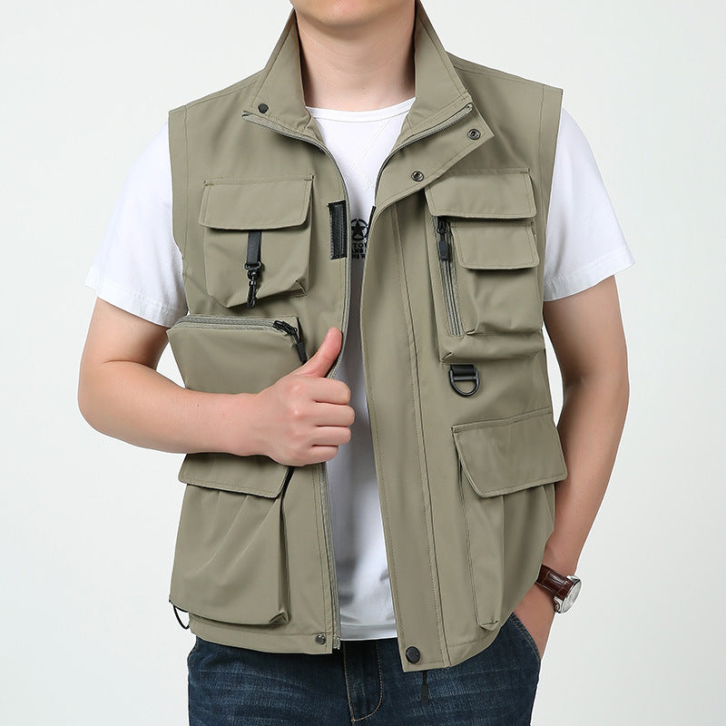 Herren Multitaschen-Outdoorweste mit D-Ring, Reißverschlusstaschen und abnehmbarem Taschenmodul Echoarchiv