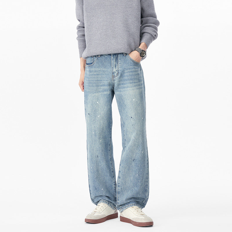 Herren Weite Relaxed-Fit Denimhose mit Paint‑Splatter und Used‑Effekt Echo Archiv