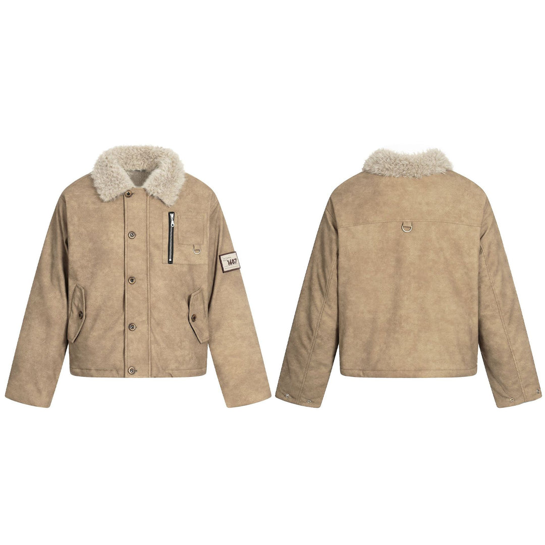 Herren Kurzblouson im Retro‑Military‑Look mit Teddyfellkragen und funktionalen Brusttaschen Echoarchiv