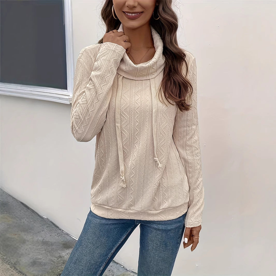 Damen Texturiertes Cowl‑Neck Langarmshirt mit Kordelzugsaum Echoarchiv