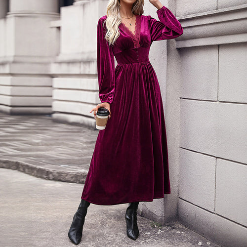 Damen Midikleid mit V-Ausschnitt und Rüschen Echo Archiv
