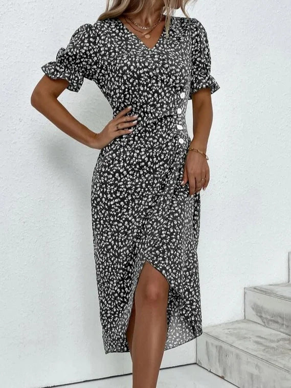 Damen Midikleid mit floralen Mustern und schmeichelndem V-Ausschnitt Echo Archiv