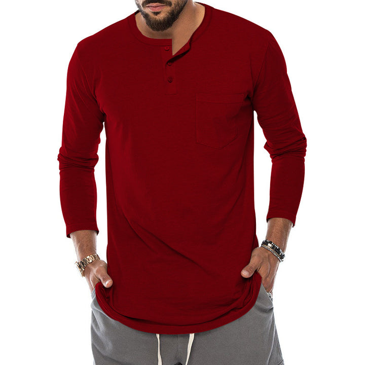 Herren Langarm-Henley-Shirt mit modischem Knopfverschluss und praktischer Brusttasche Echoarchiv