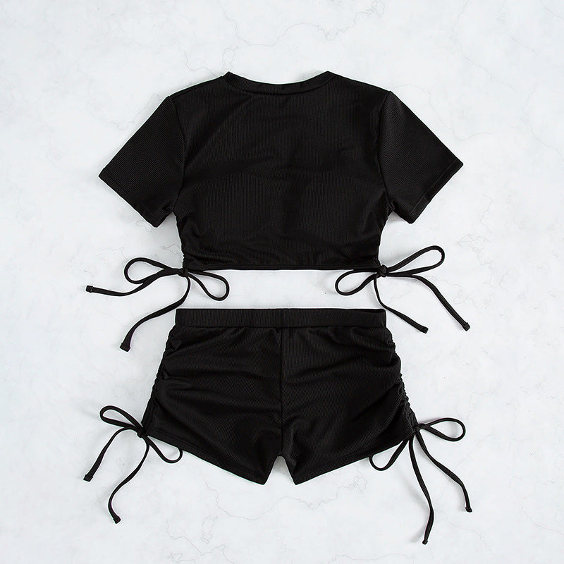 Damen cropped T-Shirt mit seitlichen Bindebändern Echo Archiv