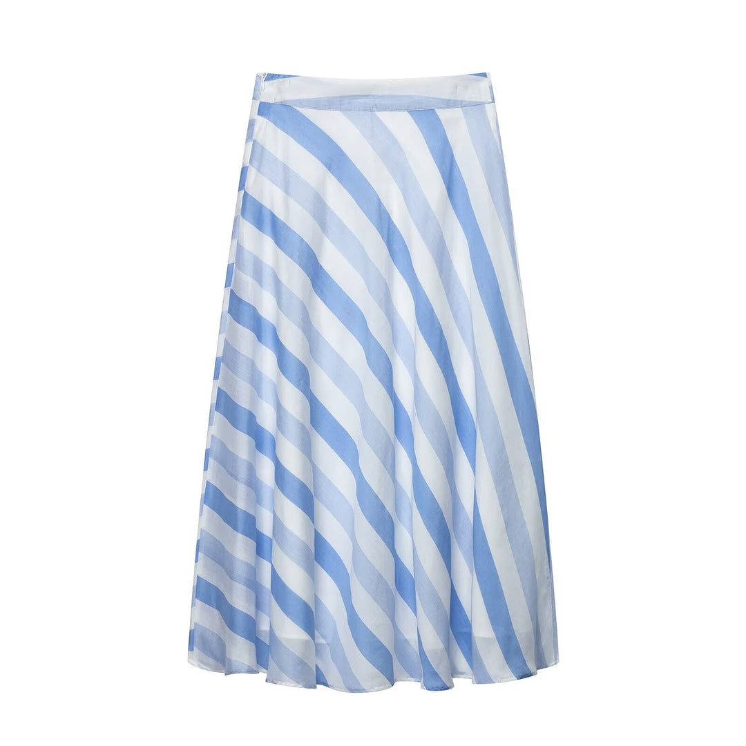 Damen Diagonal gestreifter A-Linien Midirock aus Chiffon mit hohem Bund und seitlichem Reißverschluss Echo Archiv