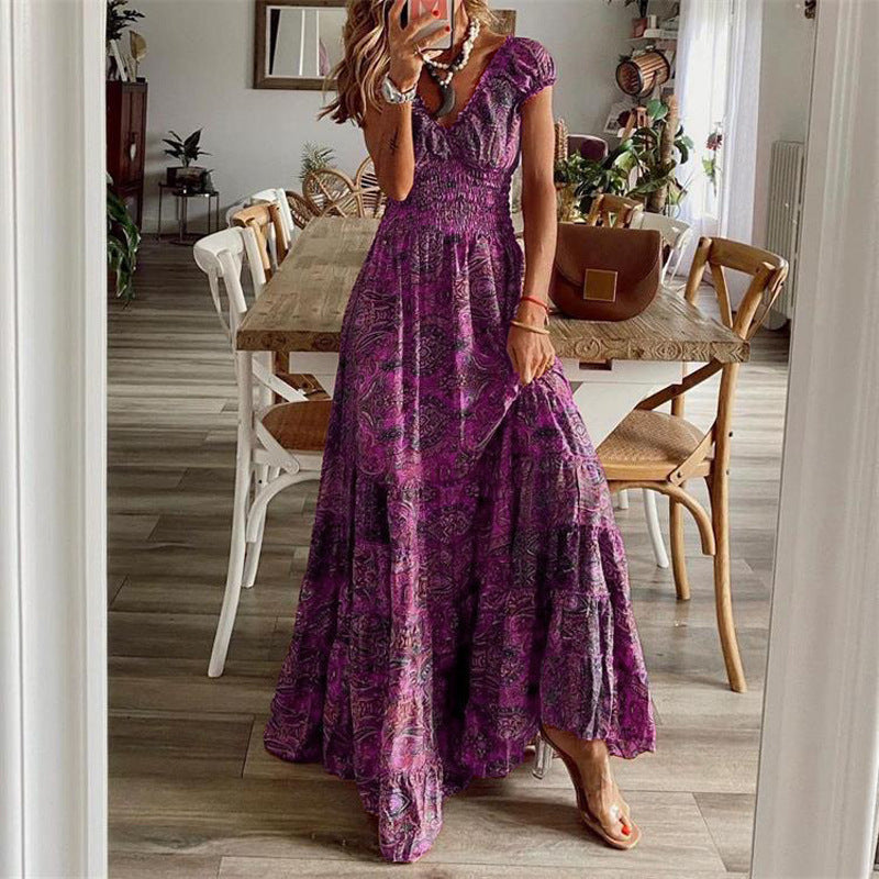 Damen Maxikleid mit Boho-Design und schwingendem Abschluss Echoarchiv