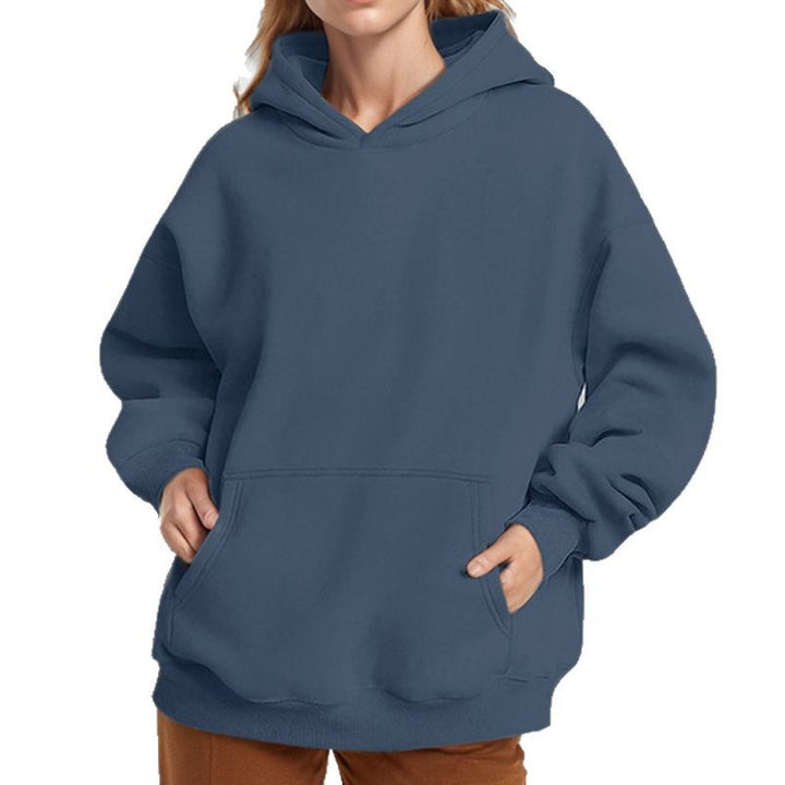 Damen weicher Oversize-Kapuzenpullover mit asymmetrischem Saum Kängurutasche und überschnittener Schulter – Auréline
