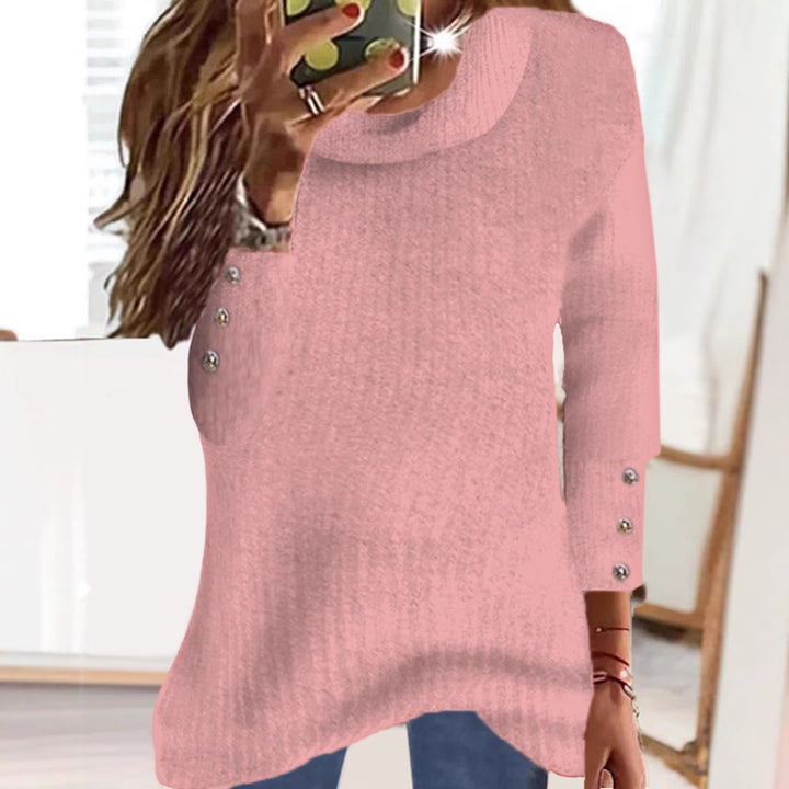 Damen Locker Feinstrickpullover mit Rundhalsausschnitt und dekorativer Knopfblende an den Ärmeln Echoarchiv