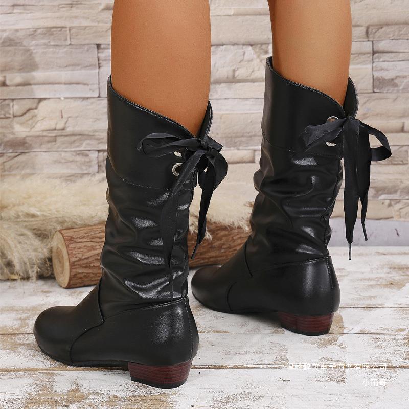 Damen Slouch-Stiefel mit niedrigem Blockabsatz und weichem Kunstlederschaft Echo Archiv