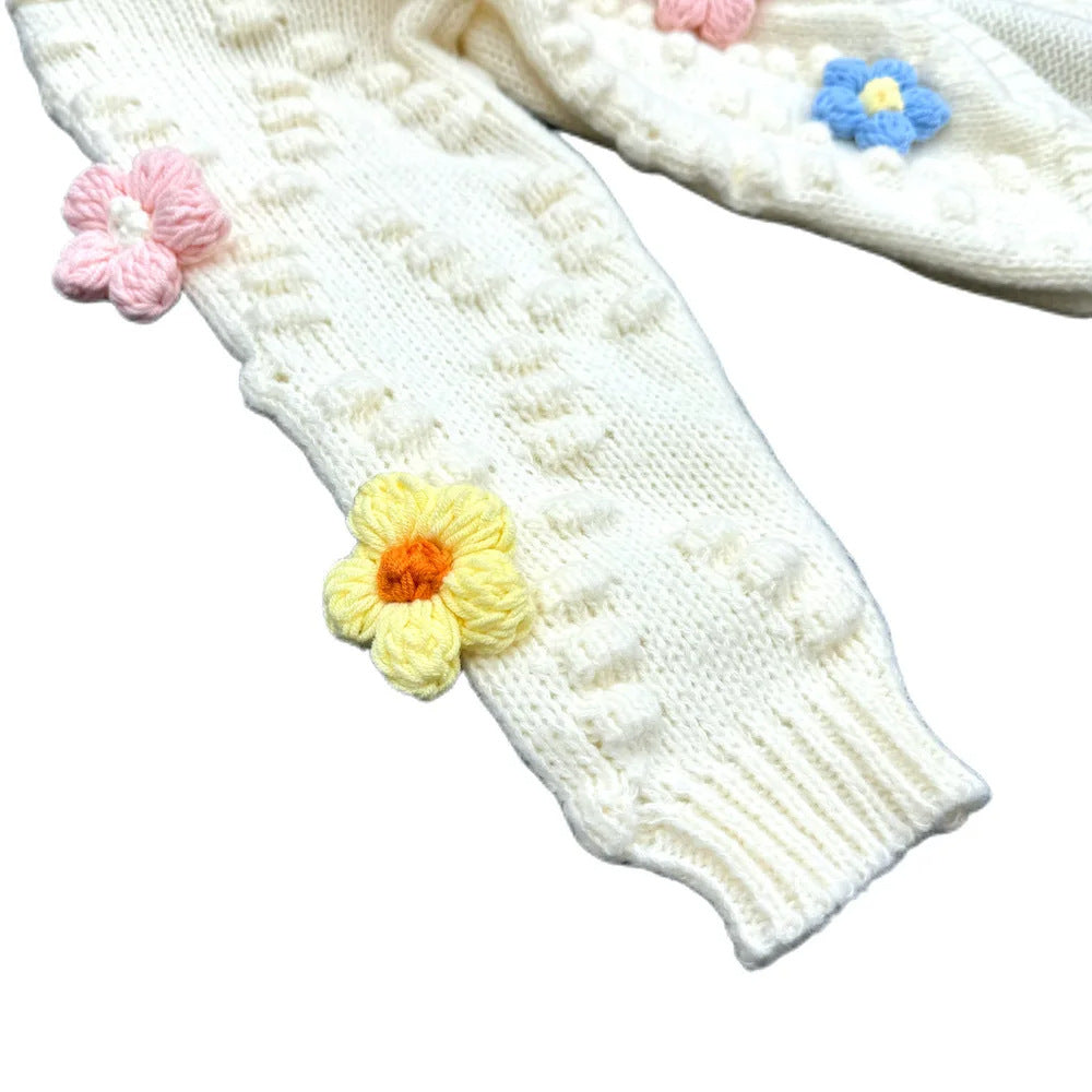 Damen Verspielter Strickpullover mit floralen Applikationen – Mavelle