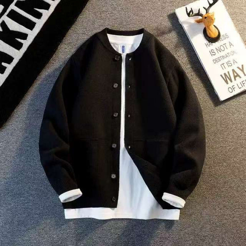 Unisex Feinstrick-Cardigan mit Rundhals, aufgesetzten Taschen und Rippbündchen Echoarchiv