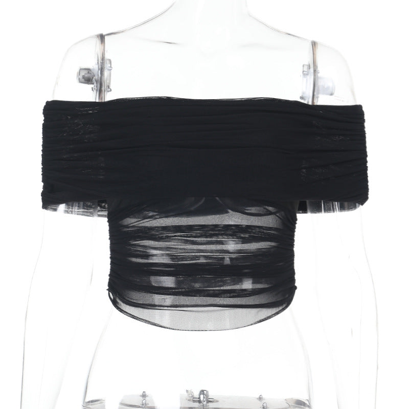 Damen schulterfreies Oberteil mit Wickeldesign und Rüschendetails Echo Archiv