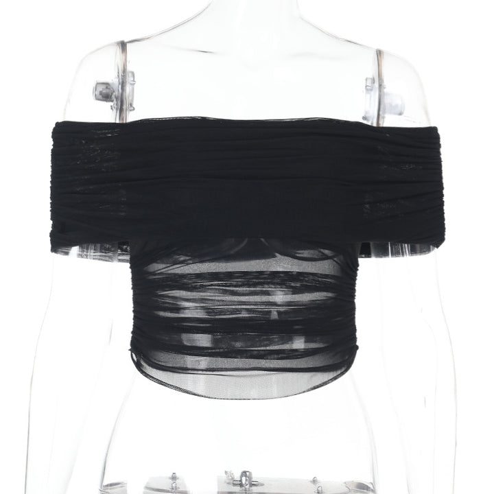 Damen schulterfreies Oberteil mit Wickeldesign und Rüschendetails Echo Archiv