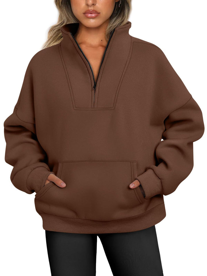 Damen nan oversized Halbzip-Hoodie mit hohem Stehkragen, Kängurutasche und gerippten Bündchen Echo Archiv