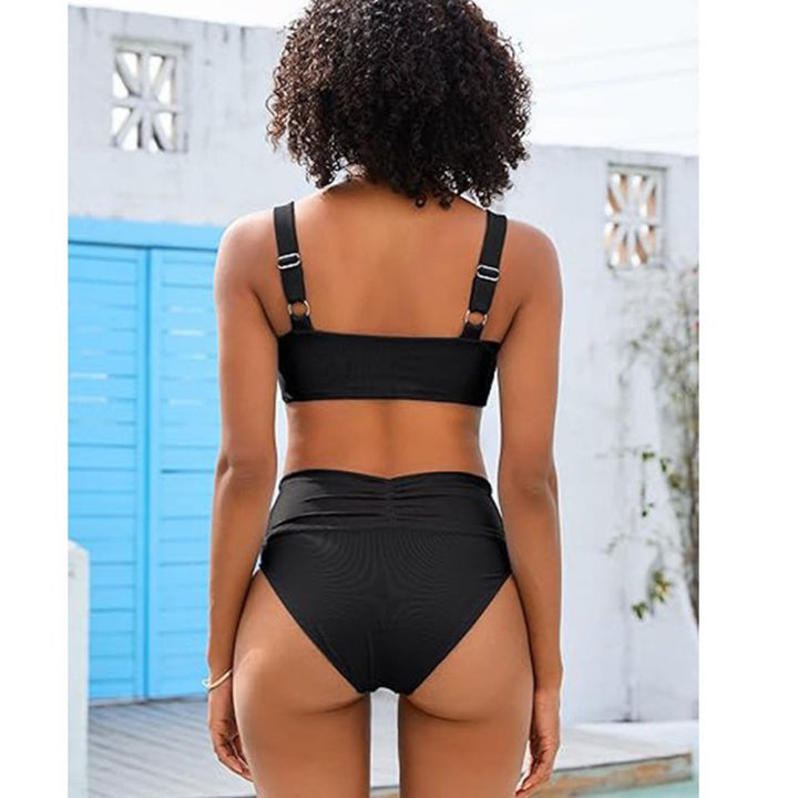 Damen Hochtailliertes Bikini-Set mit gerafftem Oberteil Echo Archiv