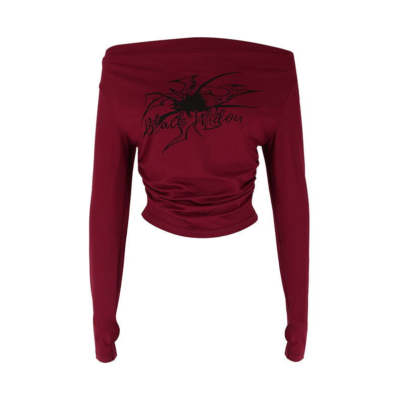 Damen cropped Langarmshirt mit Off-Shoulder Design und innovativem Batikdruck Echo Archiv