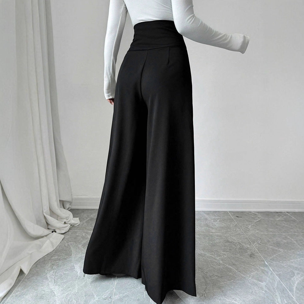 Damen Fließende Palazzo-Hose mit hohem Taillenbund und eleganten Knopfdetails Echo Archiv
