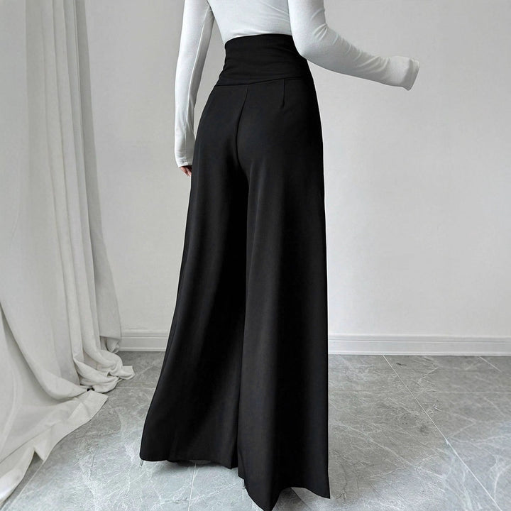 Damen Fließende Palazzo-Hose mit hohem Taillenbund und eleganten Knopfdetails Echo Archiv