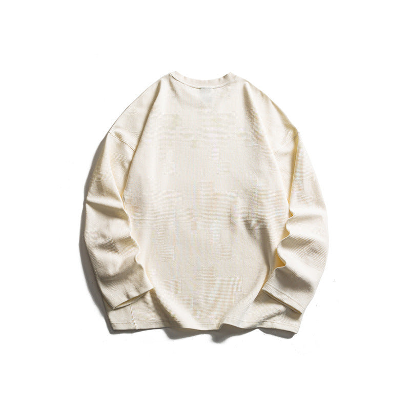 Unisex Grobstrukturierter Waffelstrick-Langarmpullover im Oversize-Schnitt mit Rundhals Echoarchiv