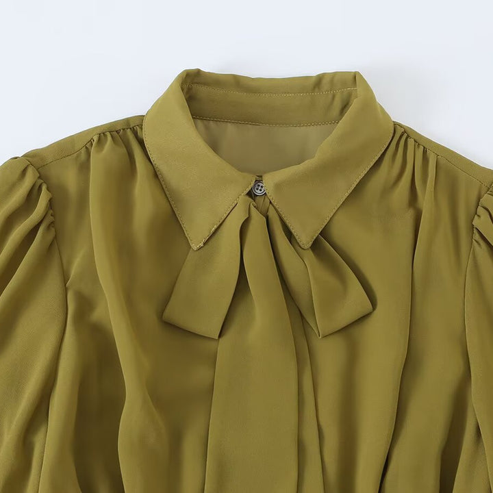 Damen Chiffon‑Maxikleid mit Bindeschleife, tailliertem Knotenband und Rüschenärmeln Echoarchiv