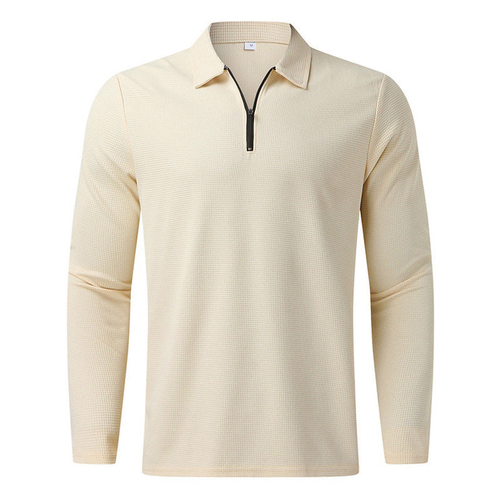 Herren nan langärmeliges Poloshirt mit Kentkragen, kurzem Frontzip und feiner Waffelstruktur Echo Archiv