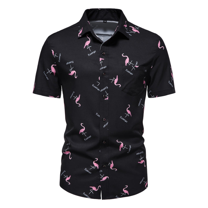 Herren Kurzarmhemd mit modernem Flamingo-Muster Echoarchiv