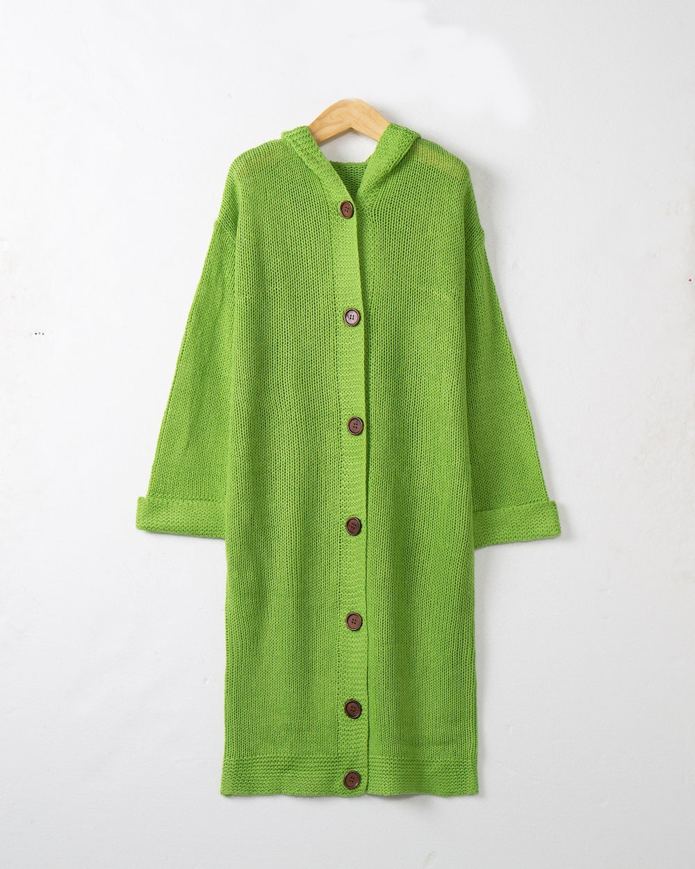 Damen Kapuzen-Longcardigan aus mitteldickem Rippstrick mit durchgehender Knopfleiste und lockerem Oversize-Schnitt Echo Archiv
