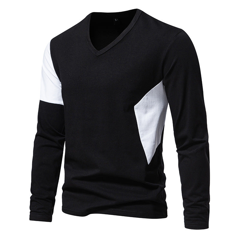 Herren Langarmshirt mit modernem V-Ausschnitt und farblich abgesetzten Ärmeln Echoarchiv