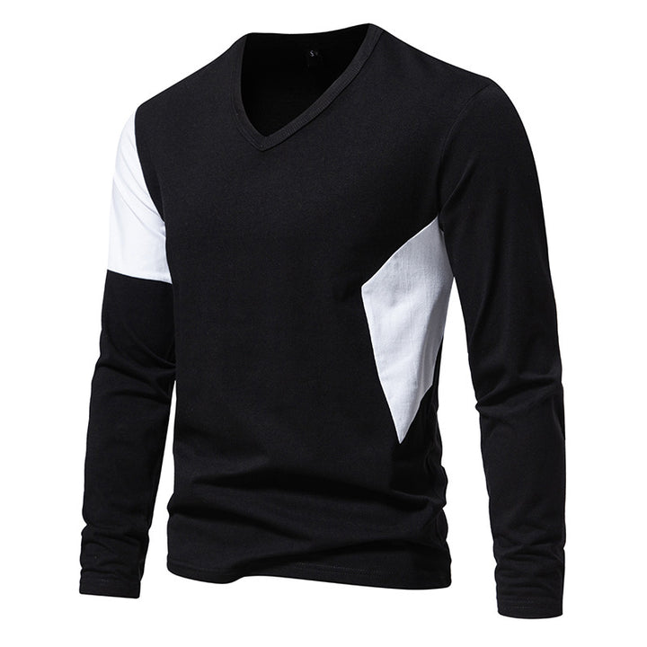 Herren Langarmshirt mit modernem V-Ausschnitt und farblich abgesetzten Ärmeln Echoarchiv
