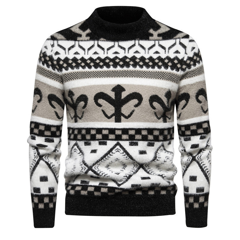 Herren Strickpullover mit modernem Zopfmuster und hohem Kragen Echoarchiv