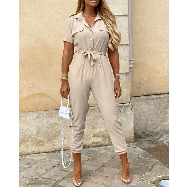 Damen Kurzarm-Utility-Overall mit Taillenbindegürtel und schmalem Joggerbein Echoarchiv