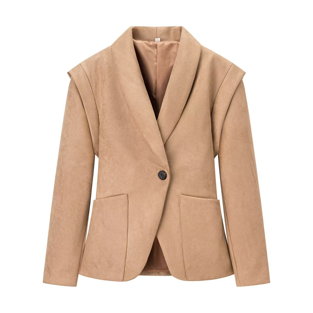Damen Oversize-Veloursblazer mit Schalkragen, Ein-Knopf‑Verschluss und aufgesetzten Taschen Echo Archiv