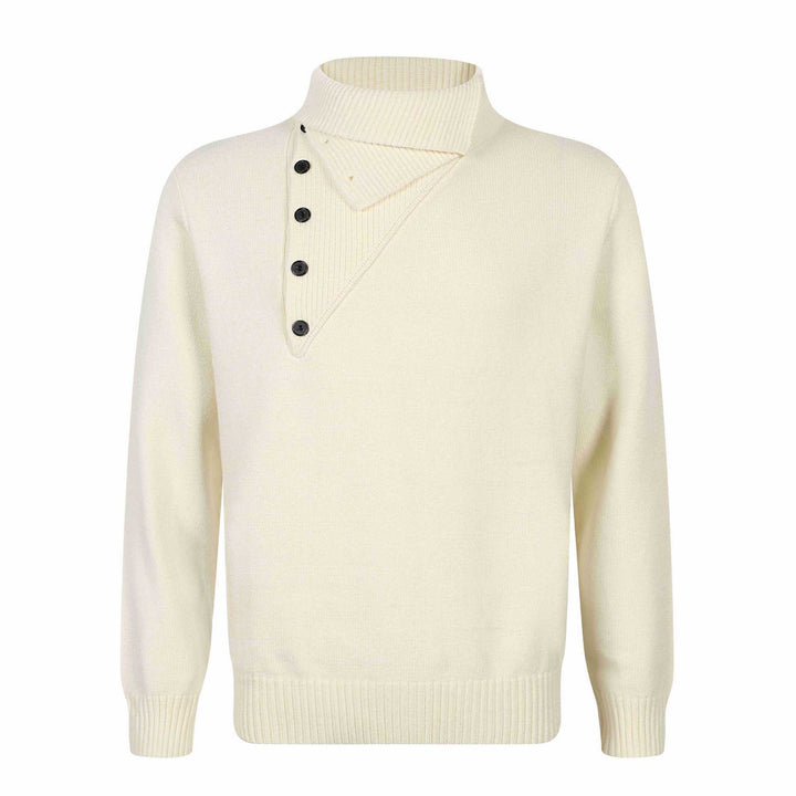 Herren Strickpullover mit asymmetrischer Knopfleiste und hohem Stehkragen Echoarchiv