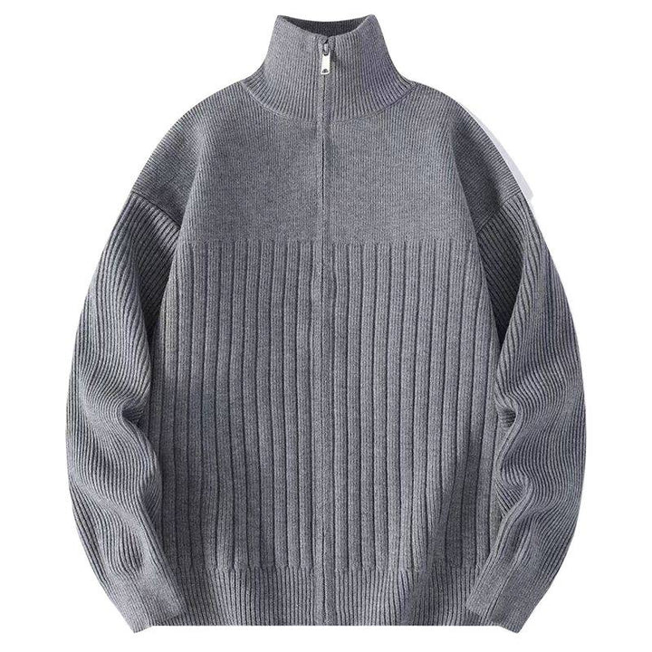 Herren Strukturierter Strickpullover mit halbem Reißverschluss und Rippenstruktur Echoarchiv