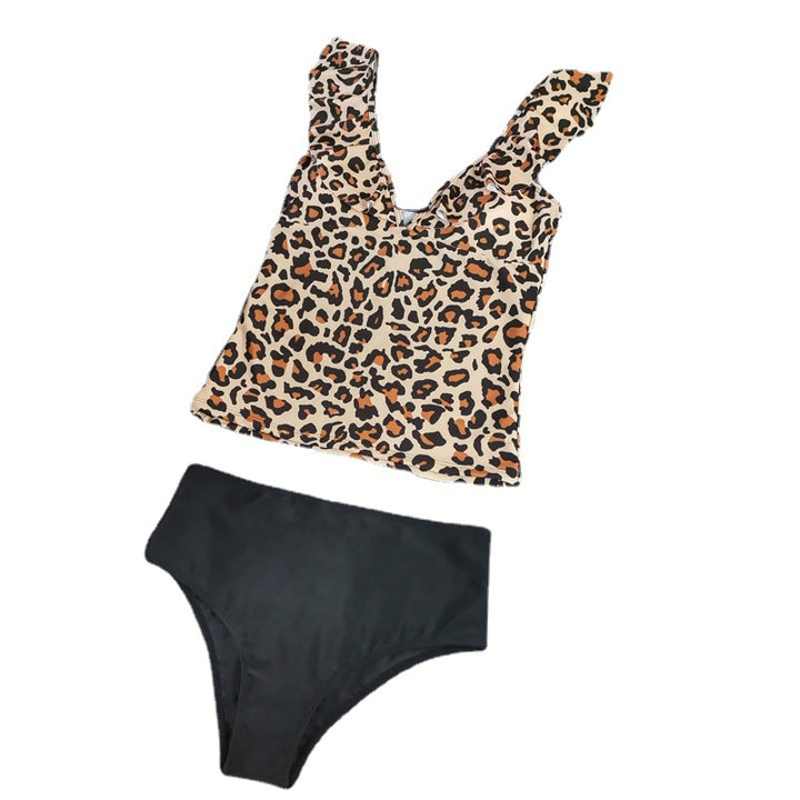 Damen Eleganter Badeanzug mit Leopardenmuster und Rüschendetails Echo Archiv