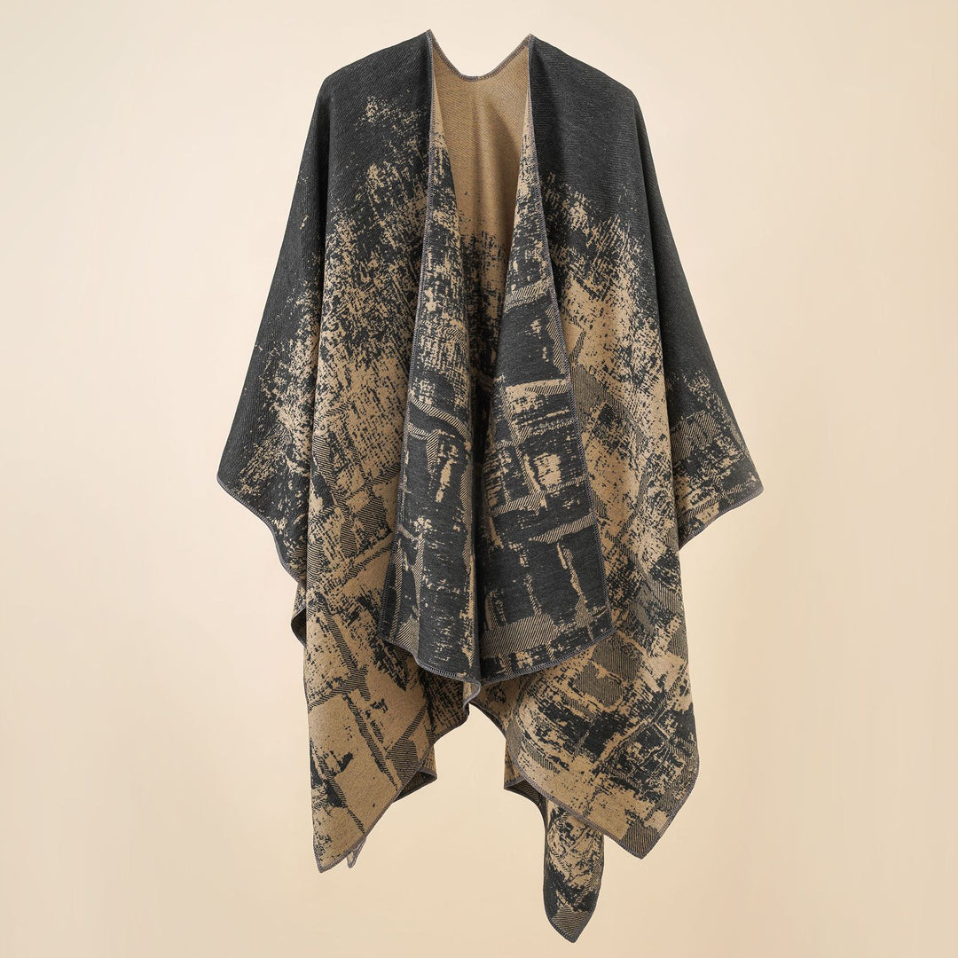Damen Wollmix-Cape mit grafischem Jacquard, offenem Kimono-Fall und weichfallender Drapierung Echo Archiv