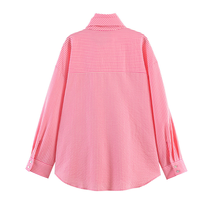 Damen nan gestreifte Bluse mit Schleifenkragen, oversized Schnitt und Manschetten Echo Archiv