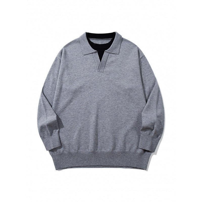 Unisex Oversize-Feinstrickpullover mit offenem Henley-Ausschnitt und kontrastiertem Innenkragen Echo Archiv