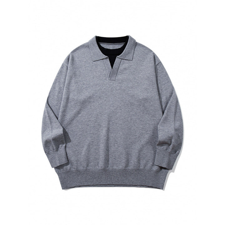 Unisex Oversize-Feinstrickpullover mit offenem Henley-Ausschnitt und kontrastiertem Innenkragen Echo Archiv