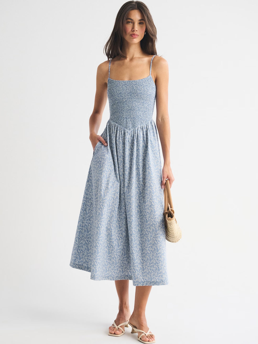 Damen Maxikleid mit floralem Design und elastischem Bund Echo Archiv