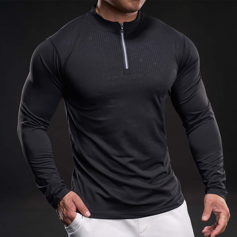 Herren sportliches Langarm-Funktionsshirt mit Stehkragen Echoarchiv
