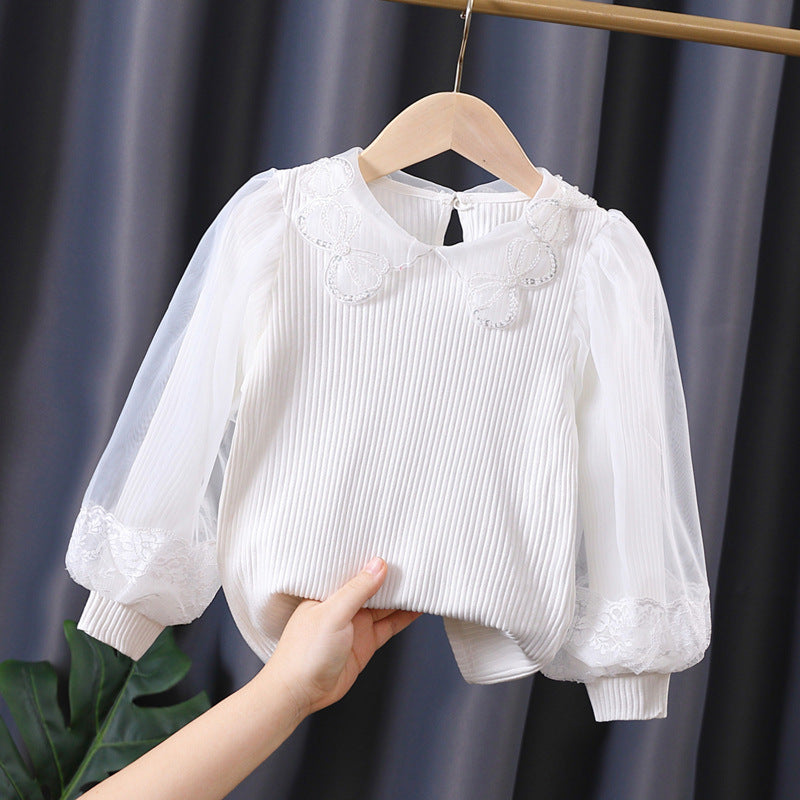 Mädchen Bluse mit Spitzenakzenten und transparenten Ärmeln Echo Archiv