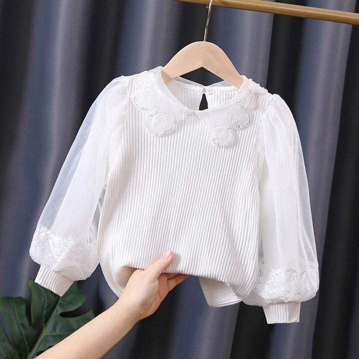 Mädchen Bluse mit Spitzenakzenten und transparenten Ärmeln Echo Archiv