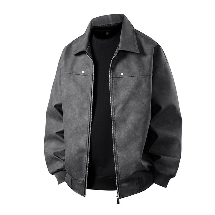 Herren Boxy-Suede-Überhemdjacke mit glatter Veloursleder‑Optik, verdecktem Reißverschluss & elastischen Bündchen Echoarchiv